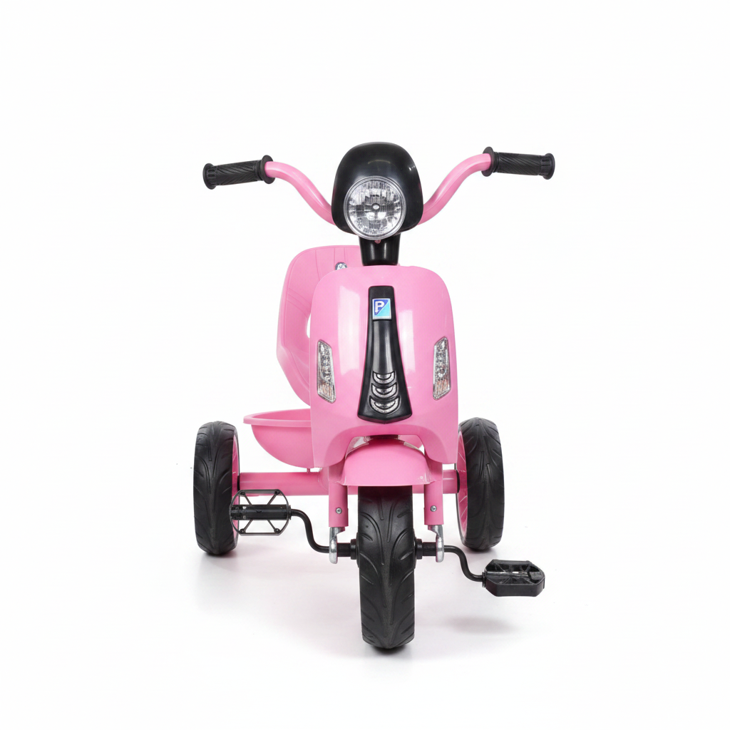 Kids Vespa-Style Scooter Tricycle | Headlight | Backrest Seat | Pedals - Pink