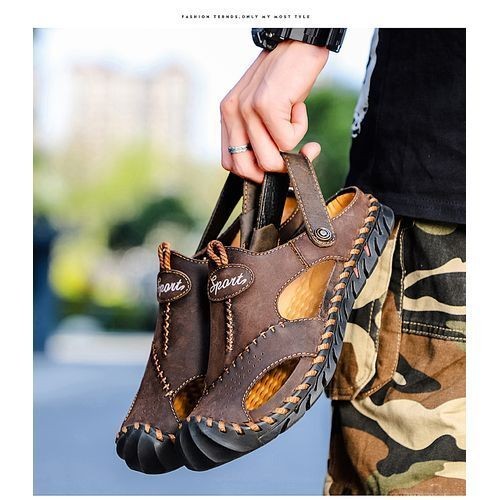 Big Size Mens Sling Back Sandals-Brown