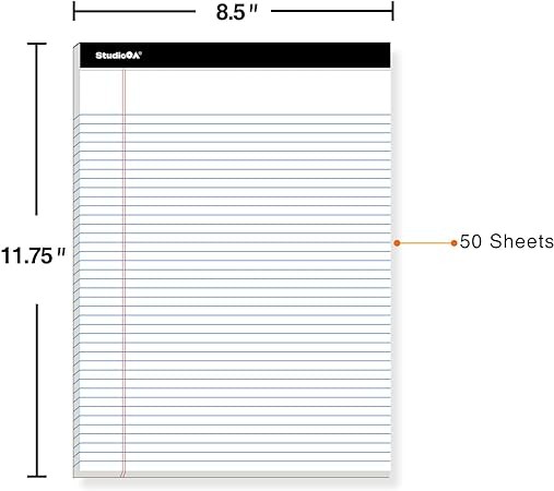 Legal Pad, WHITE (6pk 8.5 x 11 NARROW RULED) 50 Sheets of 56gsm Paper per Notepad, Micro Perforated Writing Pad, Notebook Paper for School, College, Office, Business