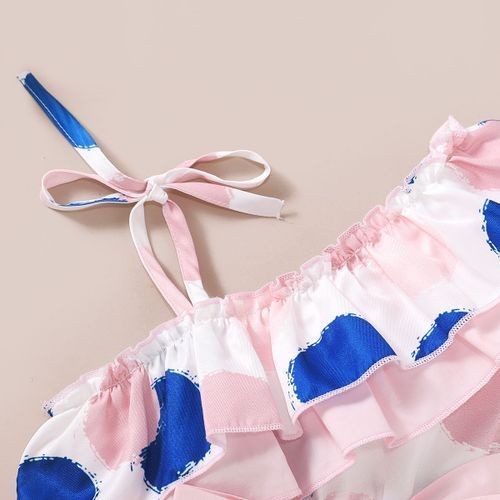 Baby Girl Pink & Blue Polkadot One Shoulder Dress + Headband