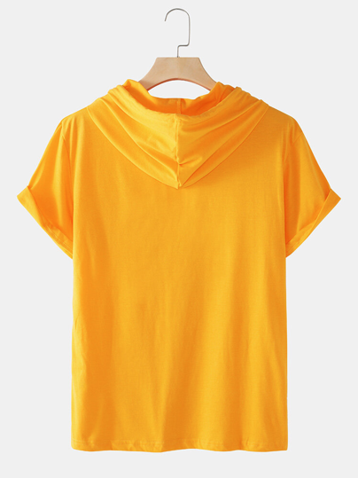 Mens Smile Pattern Short Sleeve Preppy Hooded T-Shirt
