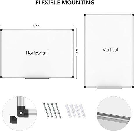 XBoard Large Magnetic Dry Erase Whiteboard 48 x 36 Inch, 4' x 3' Big Premium White Board for Wall with Marker Tray | Silver Aluminum Frame Presentation Board for Home Office Classroom