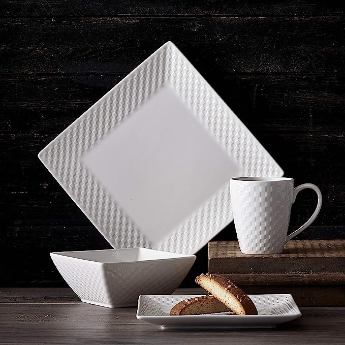 Elegant White Square Dinnerware Set: 32-Piece Collection