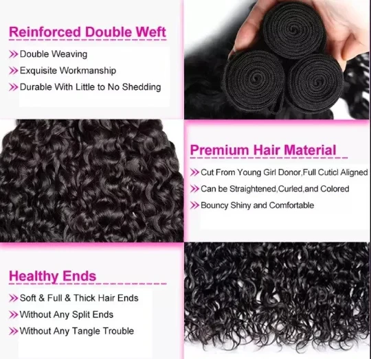 Premium Malaysian Water Wave 100% Human Hair 12A Bundle, 3 bundles/package