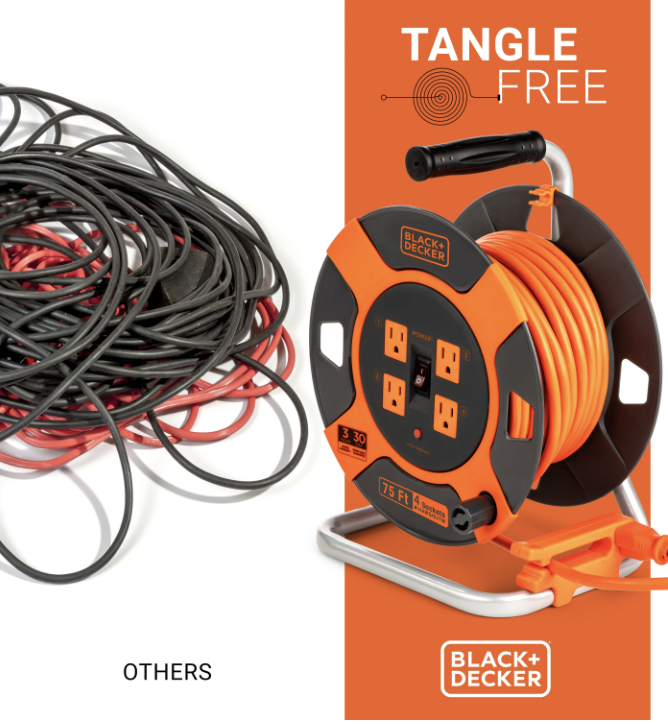 Extension Cord Reel with 14AWG and 4 Outlets