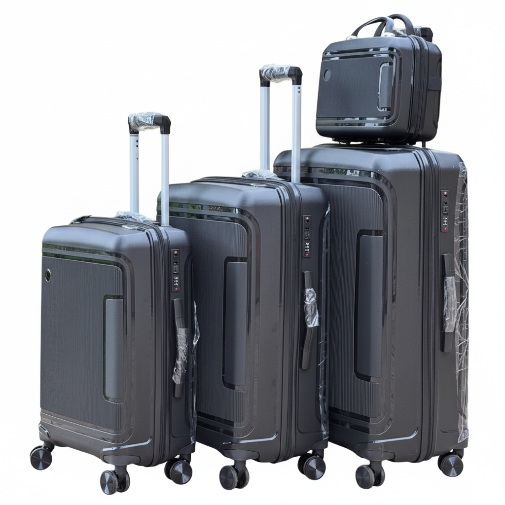 4-Piece Hardshell Travel Luggage Set – Black & Champagne (GoodPartner)