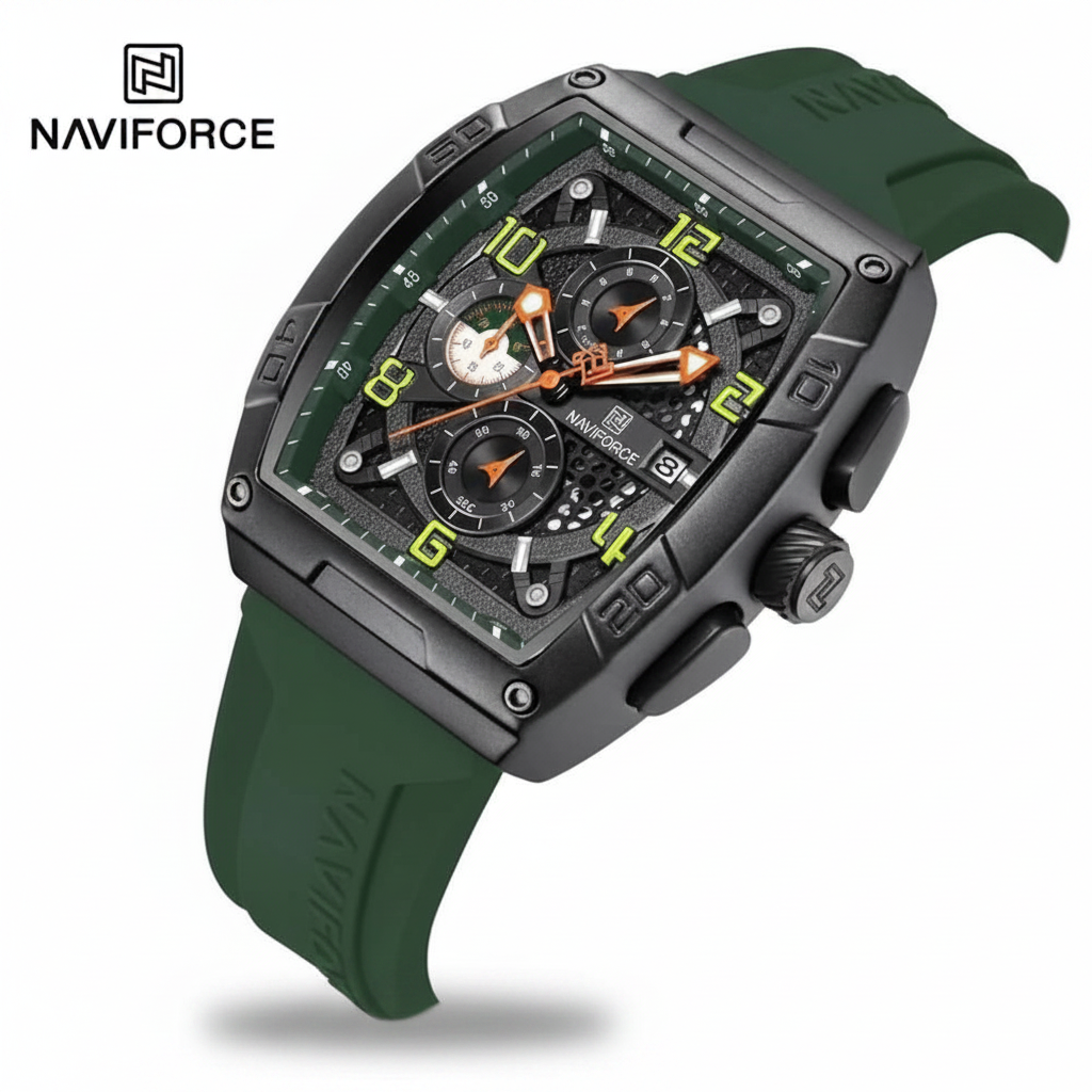 Naviforce Square Chronograph Watch - Black & Green
