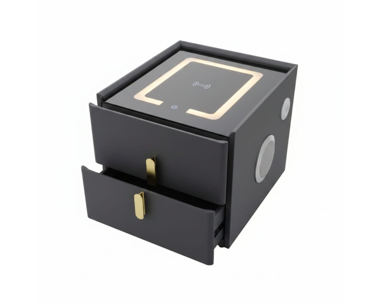 Smart Bedside Table with Bluetooth Speakers, Wireless Charger, LED Lights & Storage