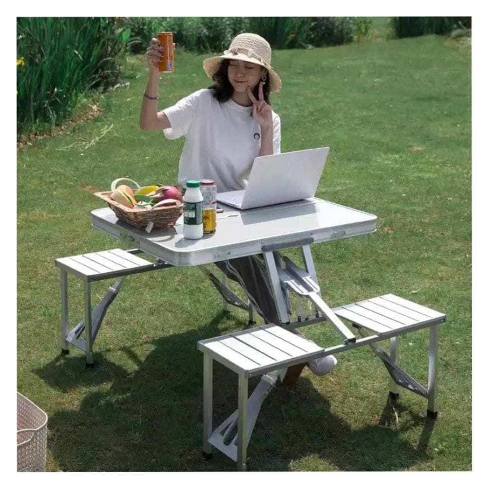 Portable Folding Picnic Table with 4 Seats & Umbrella Hole – Compact Travel Table Set
