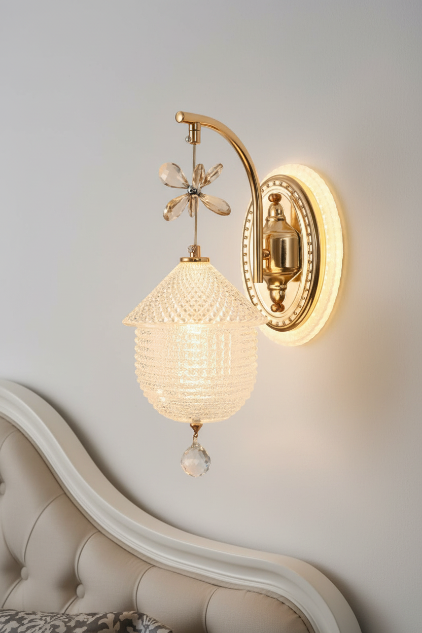 WL-0039 Luxury Crystal Flower Gold Wall Bracket Light - Indoor Sconce