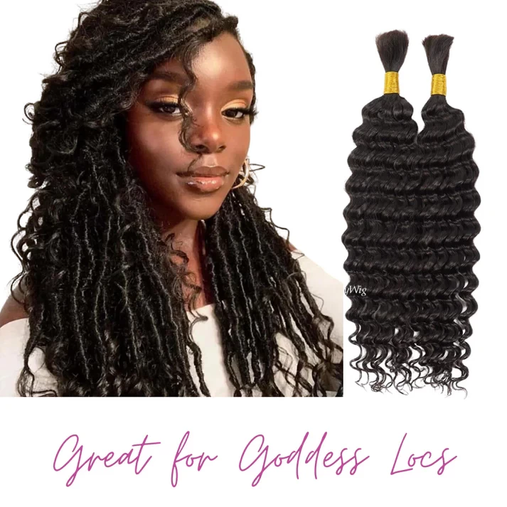 Deep Wave Water Wave Curly 100% Human Hair 3 Bundle Package, Boho Braids, Goddess Locs, Goddess Braids, Feed-In Braid Bundles