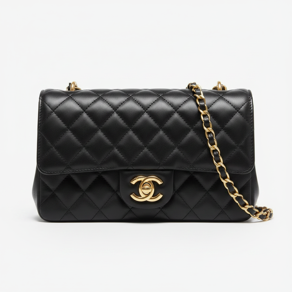 Black Channel Big Size Double Flap Quilted Bag