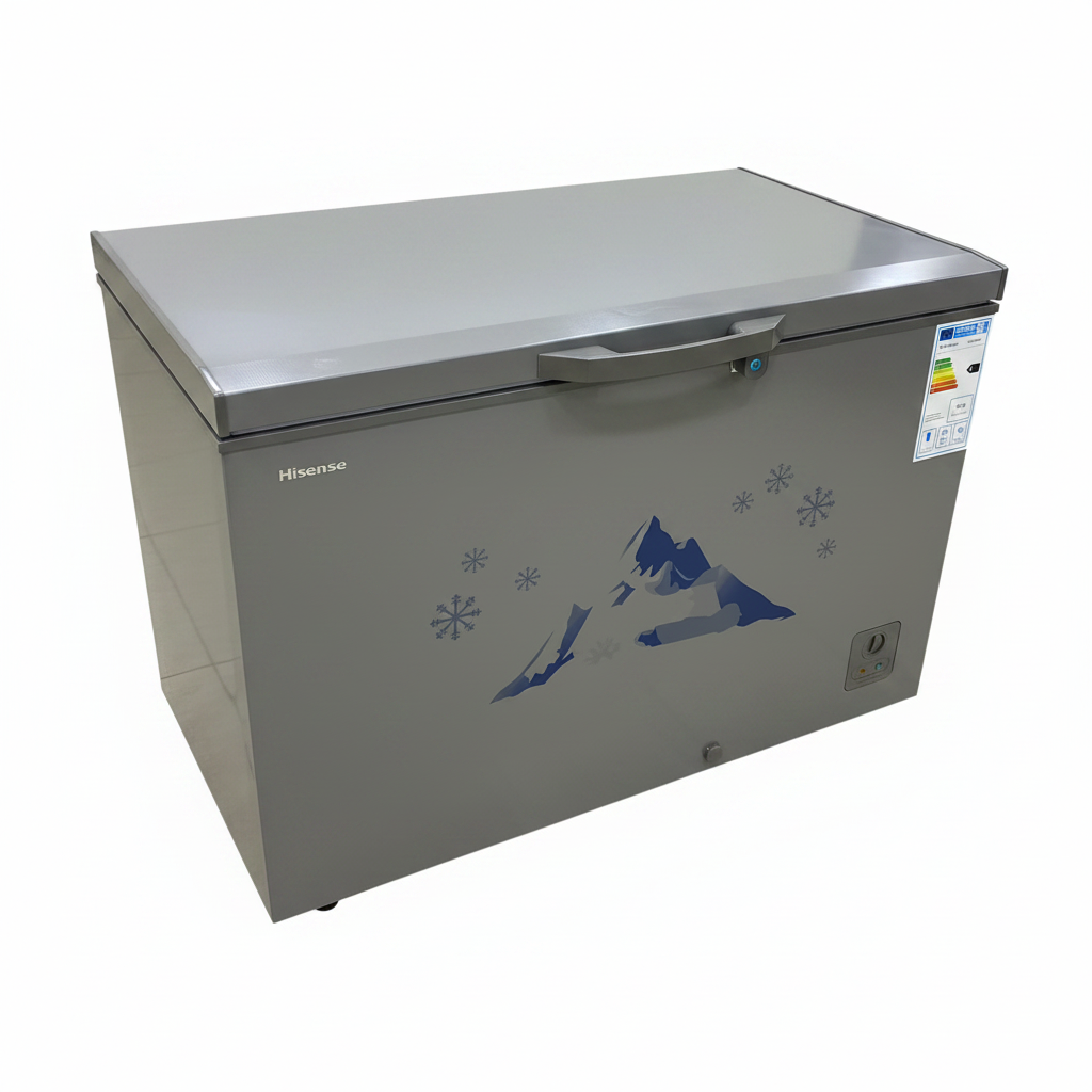 Hisense 400 Litres Chest Freezer | Energy Efficient | Lock & Key | Snowflake Design - Silver Grey