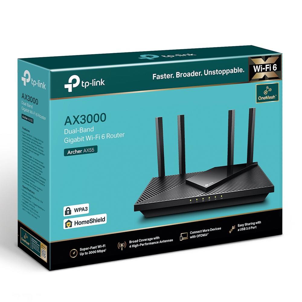 TP-Link Archer AX55 AX3000 Wi-Fi 6 Router - Black