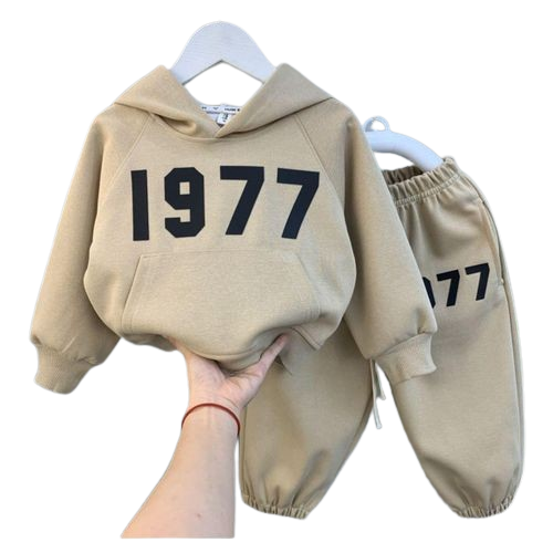 Boys' sports hooded sweater suit sweater + trousers Khaki