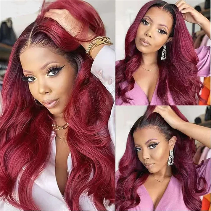 Brazilian Body Wave Human Hair Wig, 13x6 Frontal, Transparent Lace Front Wig, Color 99J
