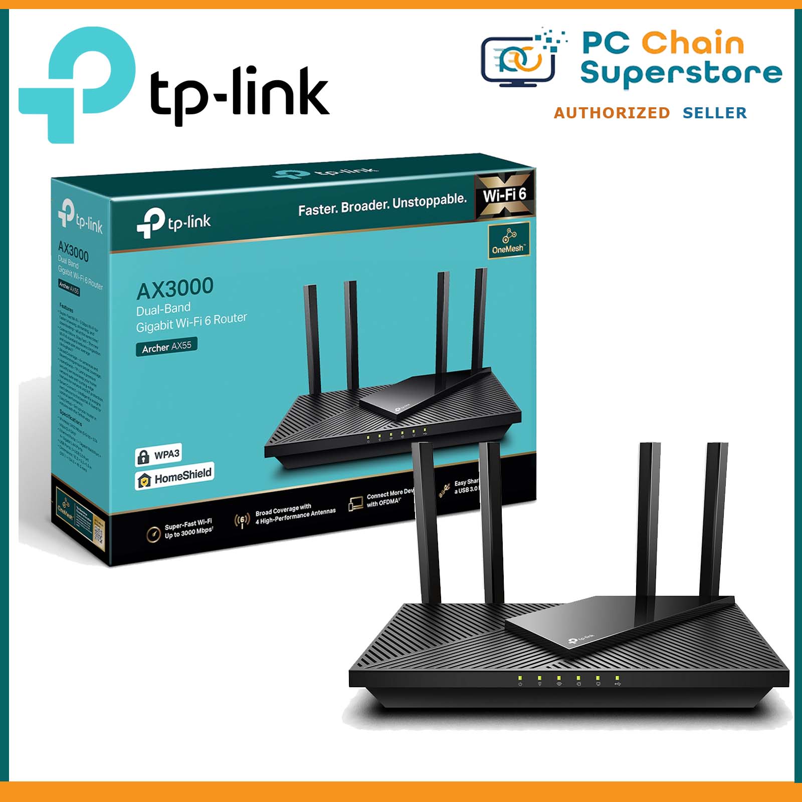 TP-Link Archer AX55 AX3000 Wi-Fi 6 Router - Black