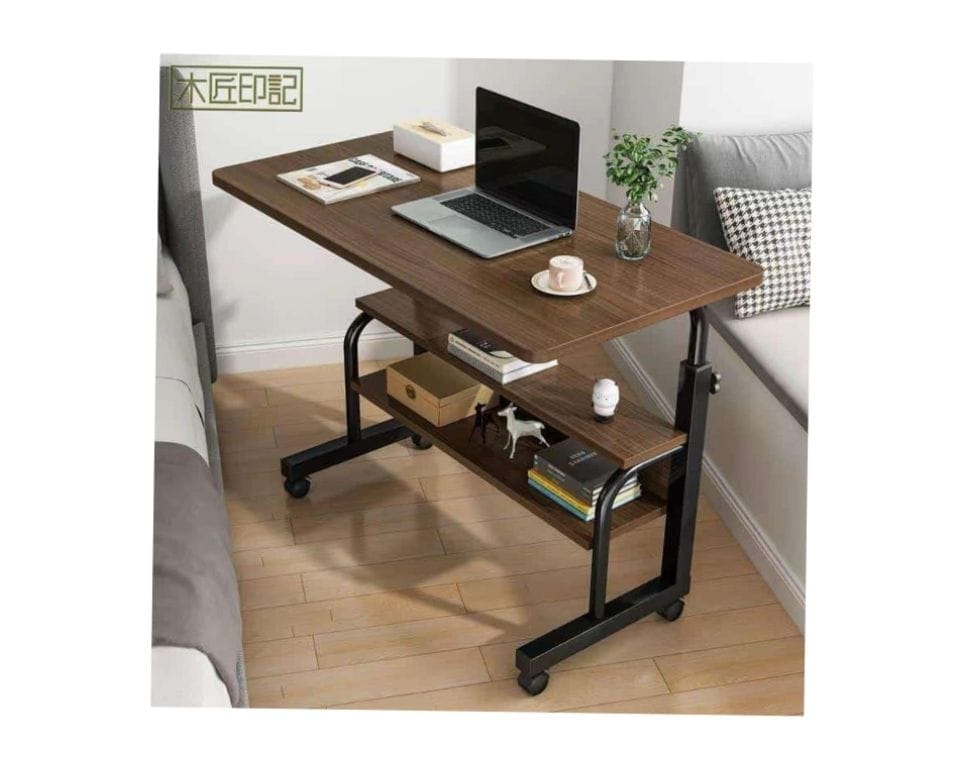Adjustable Laptop Desk with 2 Shelves - Brown