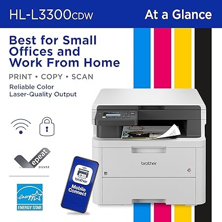 HL-L3300CDW Wireless Digital Color Multi-Function Printer with Laser Quality Output, Copy & Scan, Duplex, Mobile | Includes 4 Month Refresh Subscription Trial ¹ Amazon Dash Replenishment Ready