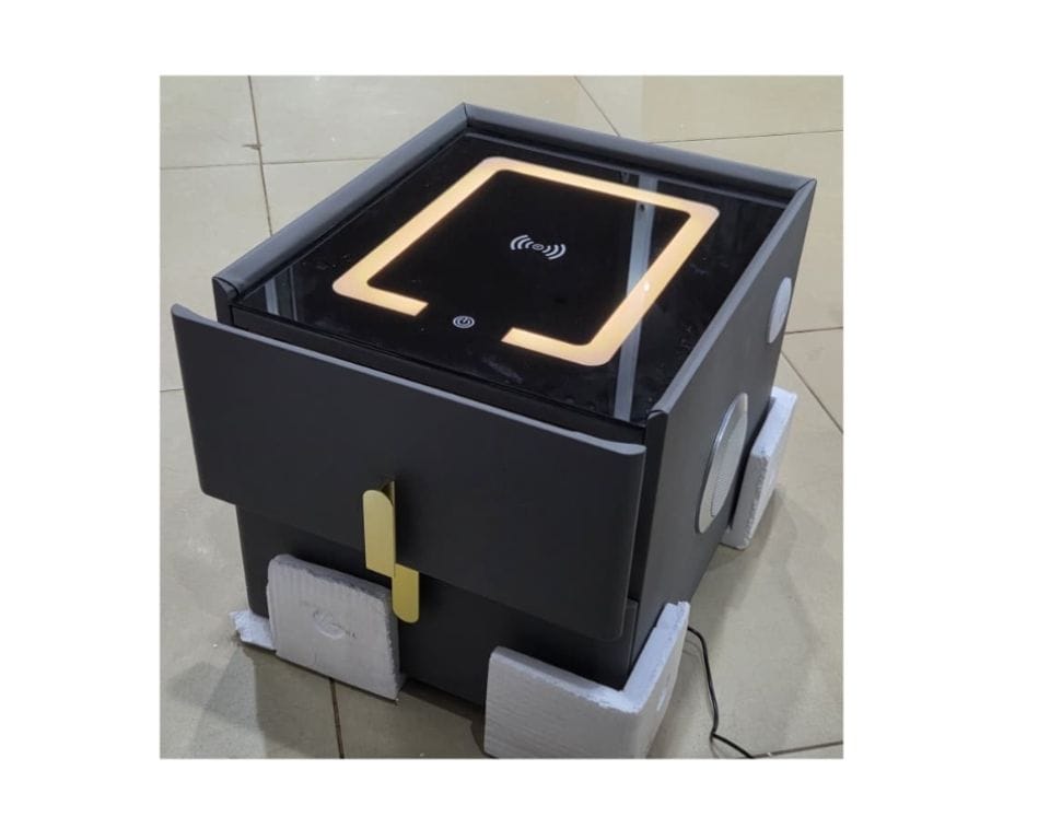 Smart Bedside table with bluetooth speakers, wireless charger, LED lights and storage