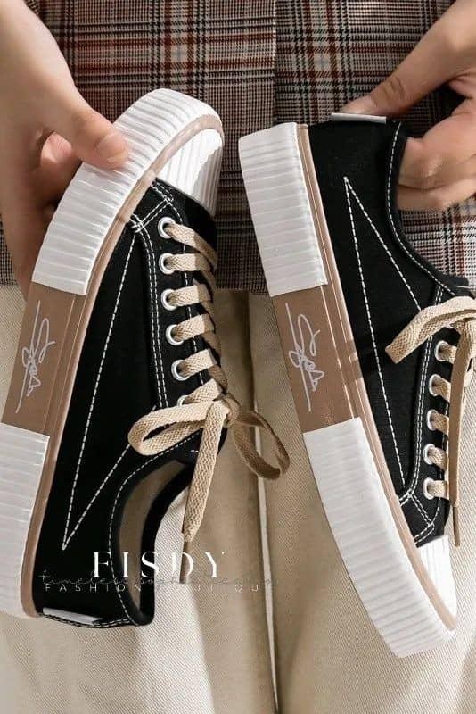 Unisex Casual Sneakers - Black with some white stripes