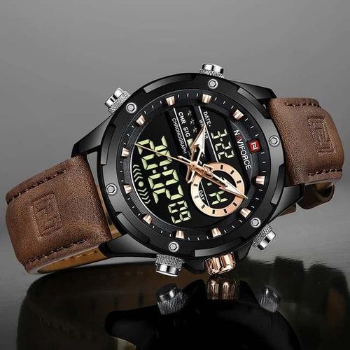NAVIFORCE Sport Watch - Brown Leather Dual Display