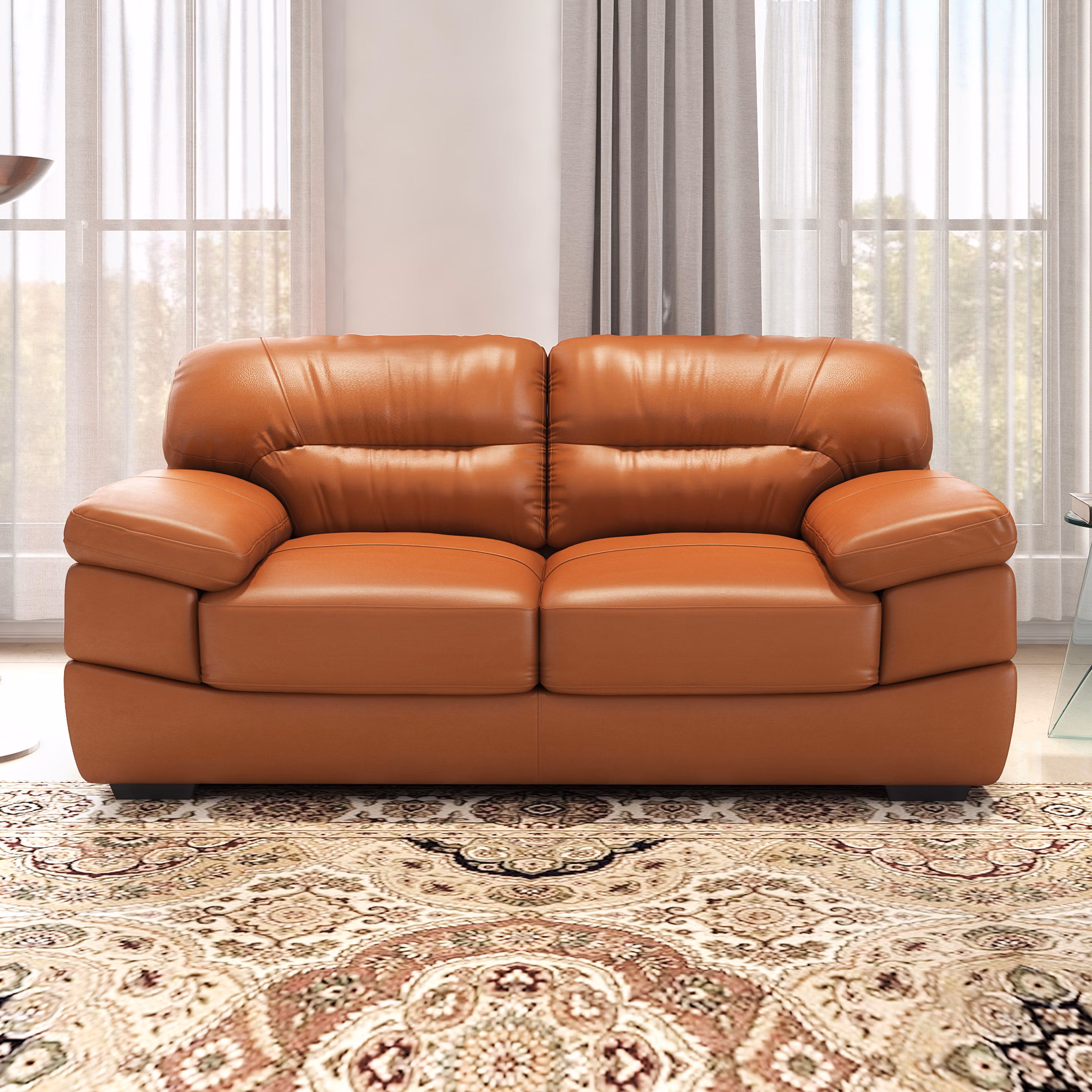 Sofa Set - 2 Seater - Brown Leather