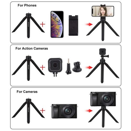Mini Tripod Camera Mount Mobile Phone Clamp Holder 1/4 '' Black