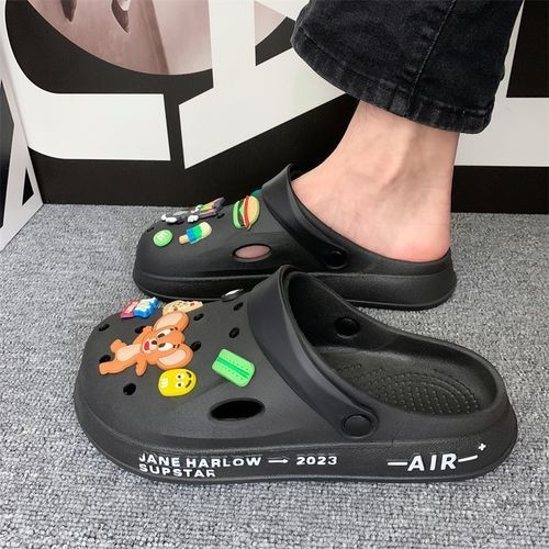 Crocs Men's Slippers Cartoon Hole Shoes Soft Sole Non-slip Thick Sole