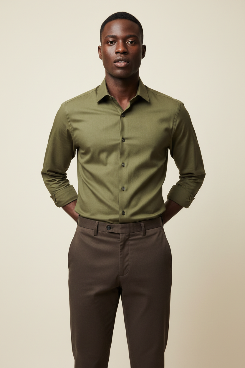 Outfit Combo – Monza Olive Green Shirt + Khaki Dark Brown Pants