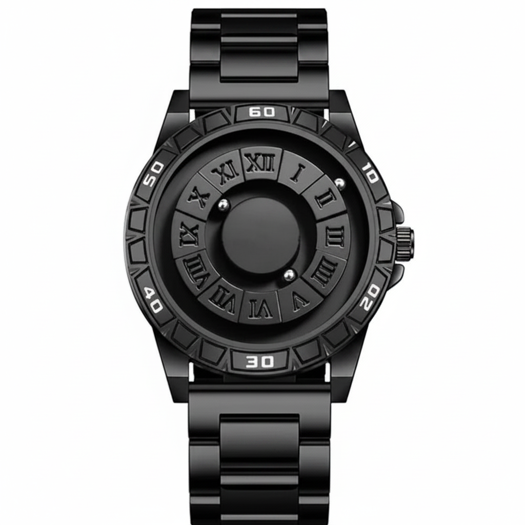 Magnetic Ball Bearing Watch - All Black Roman Numeral