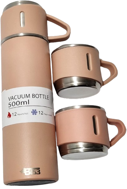 BT53 Stainless Steel 500 ML Vacuum Flask/Bottle/Thermos for Hot and Cold Drinks with Three Cups (Pink)