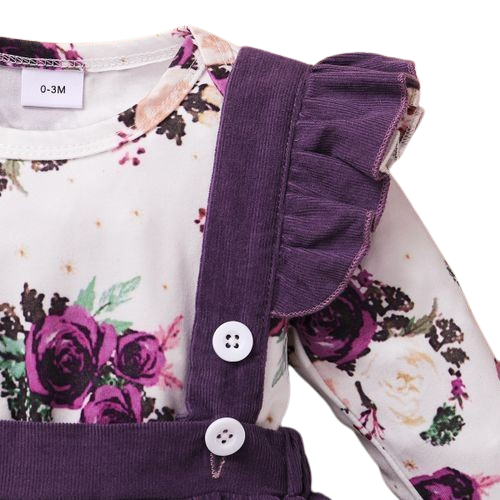 Baby Girls Autumn Winter Clothes Set Long Sleeves Floral Bodysuit + Purple Skirt