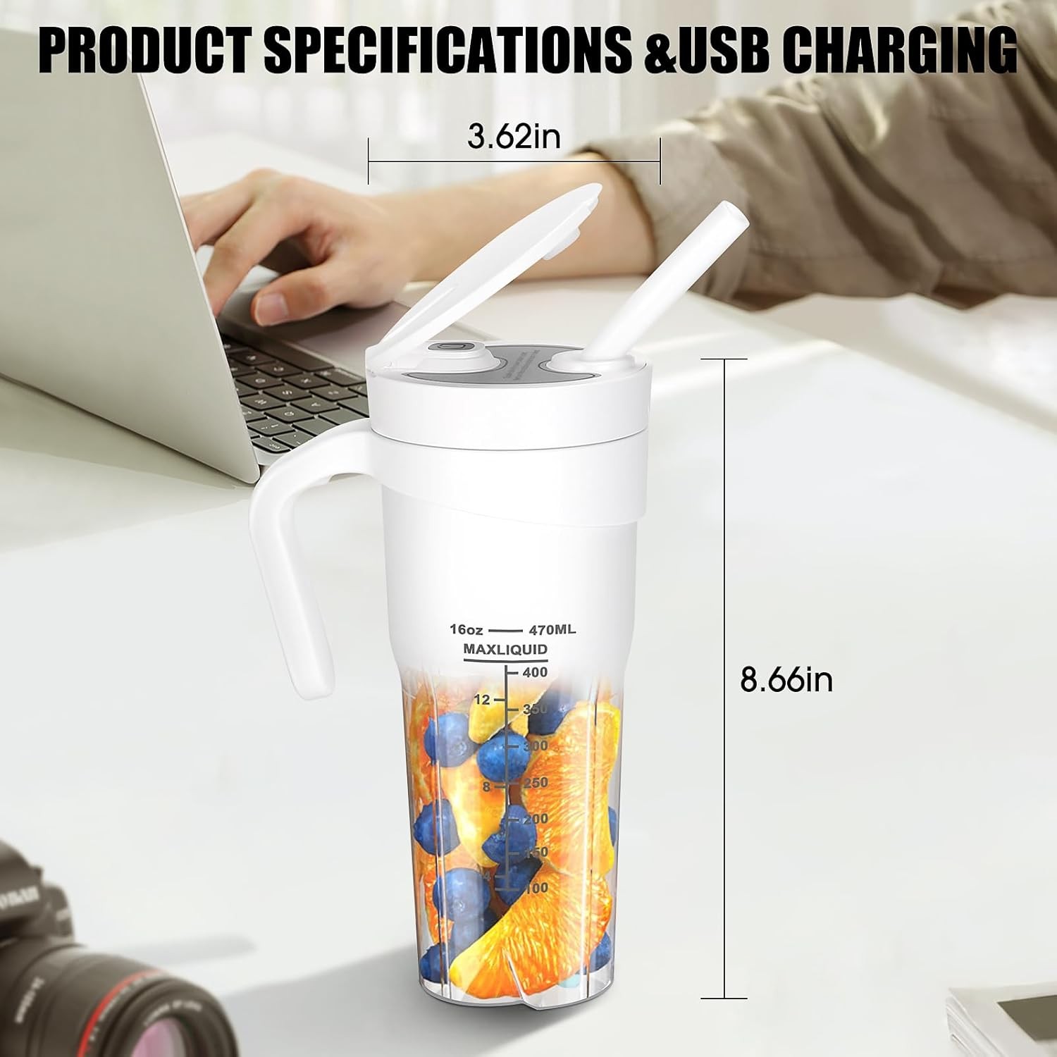 Portable Blender, Beyoung 16 Oz Personal Size Blender USB Rechargeable for Shakes and Smoothies Portable Juicer