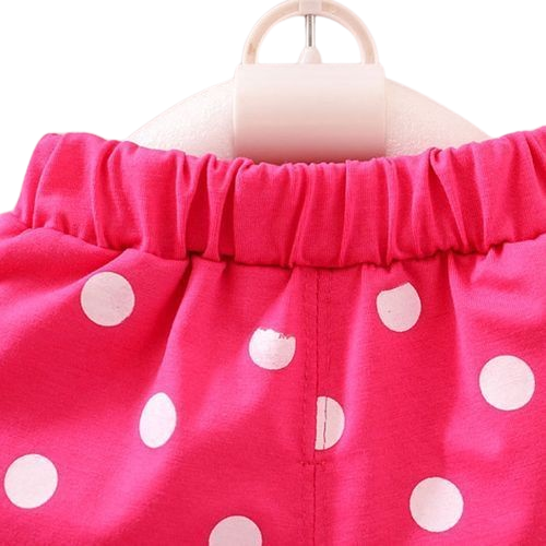 Girls Cartoon Print Vest + Polkadot Short Pant Clothing Set