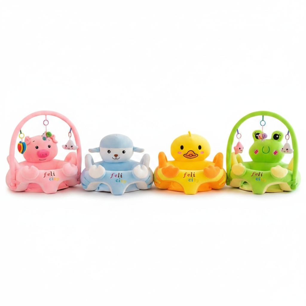 Baby Sit Trainer with Rattle Shakers | Large Size | Animal Design | Plush Sofa Seat