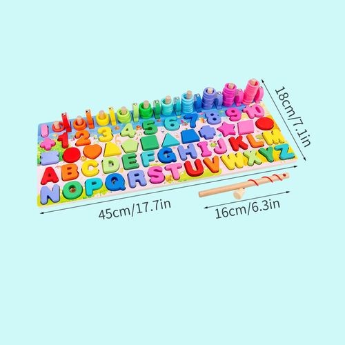 Wooden Number Puzzle Shape Sorter Counting & Matching Game Magnetic Fishing Game Logarithmic Board Montessori Toy for Kids Toddlers Preschool Education