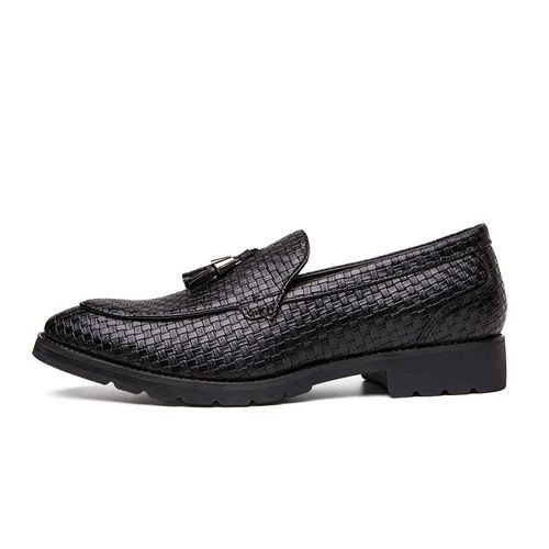 Men's Italian Loafer Oxford Bright Plaid Fringed Leather Shoes Business Black