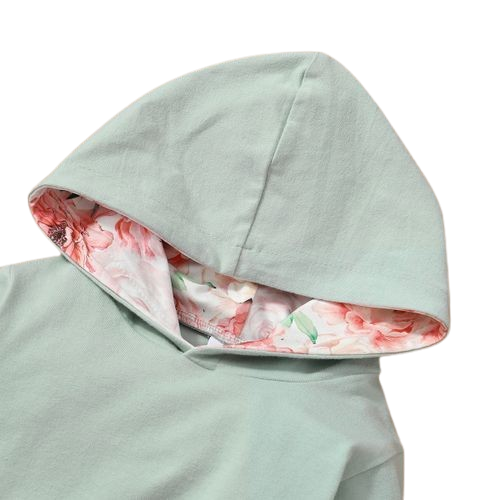 Baby Girls Long Sleeves Chinese Style Floral Hoodie With Pants -Green