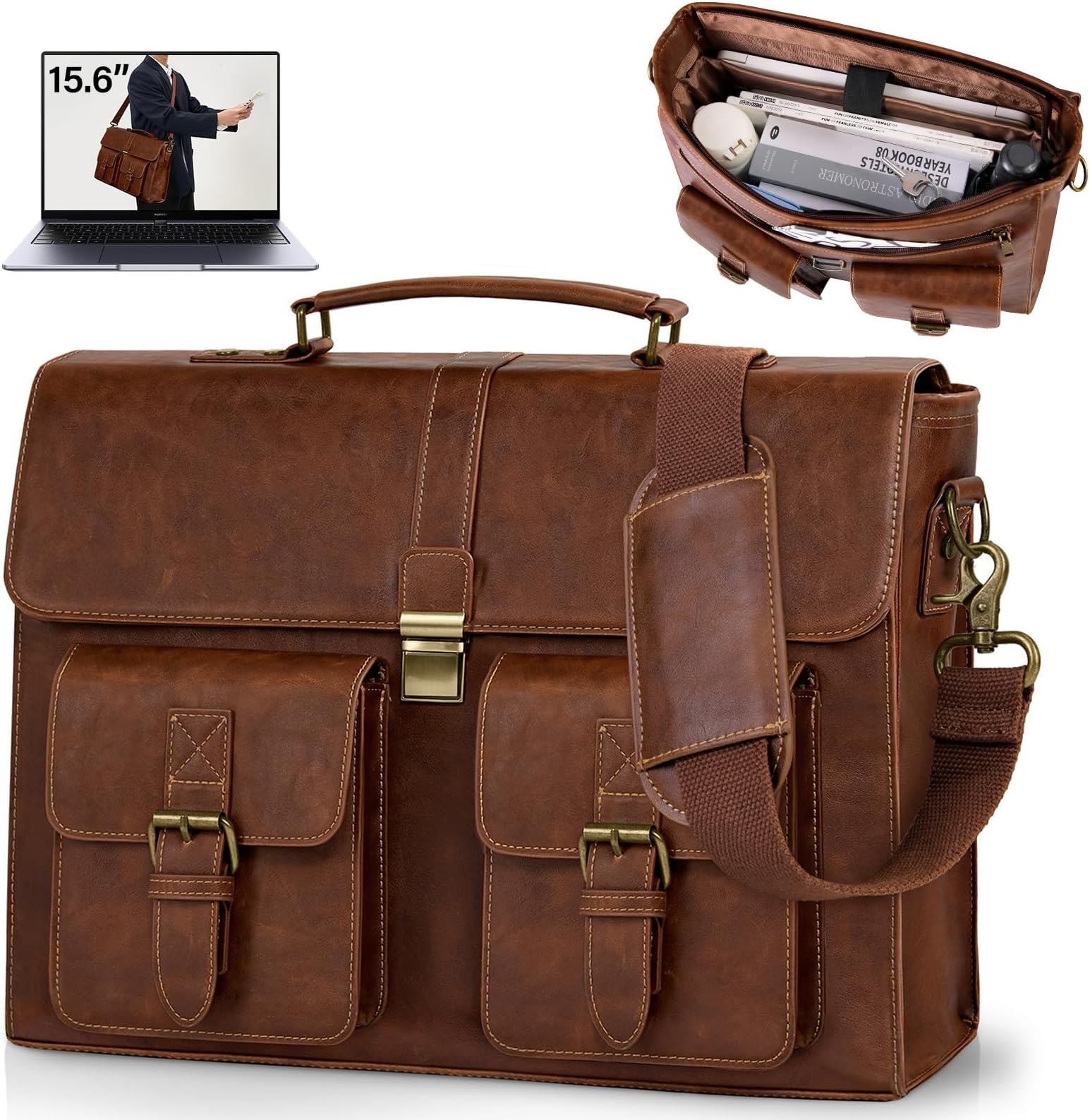 Laptop Bag - Messenger - Brown Leather