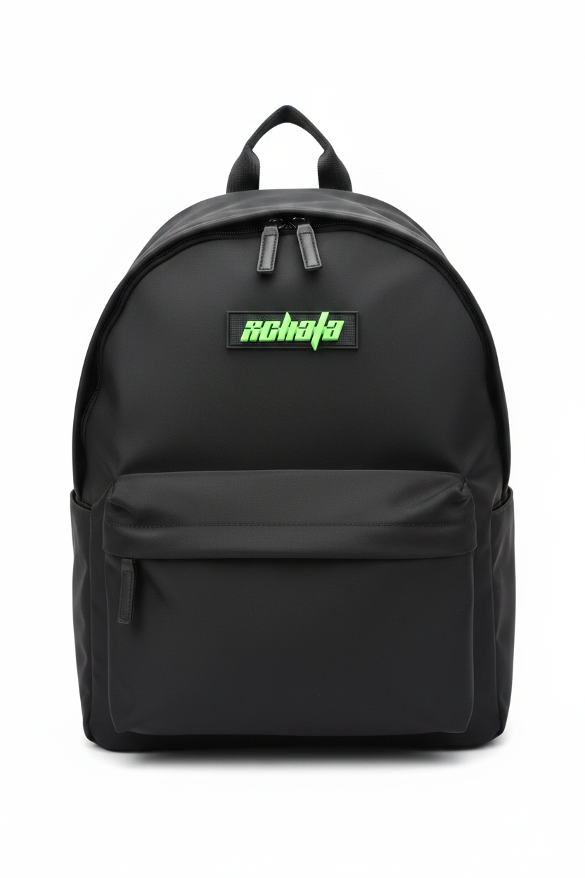 Xchafa Premium Black Backpack - Neon Green Badge Edition (School & Travel)