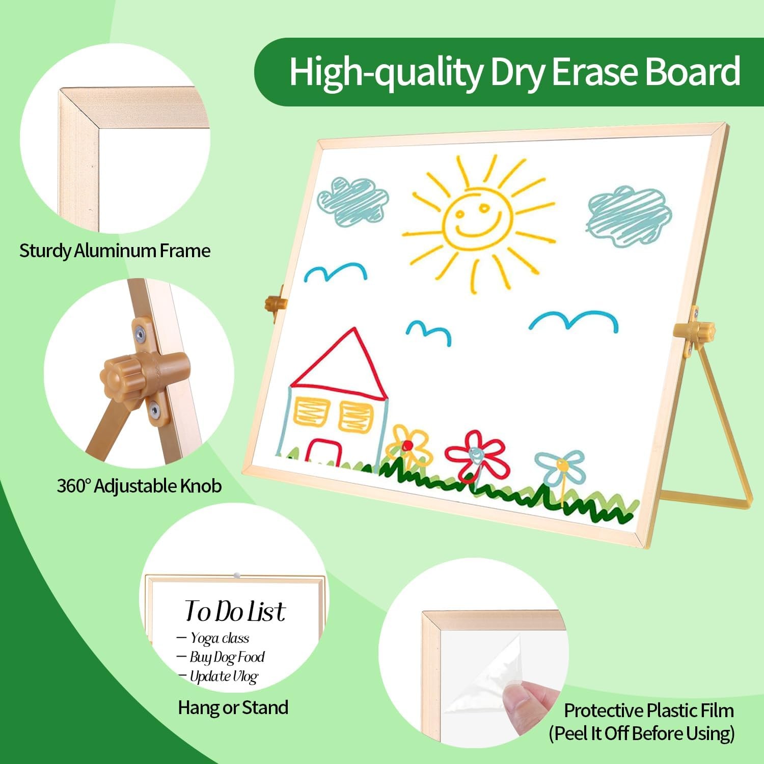 Dry Erase White Board - 12''x16'' Magnetic Large Desktop Whiteboard with Stand, Portable Double-Sided White Board with 10 Markers, 4 Magnets, 1 Eraser, for Drawing/Memo/to Do List/Desk/School (Gold)