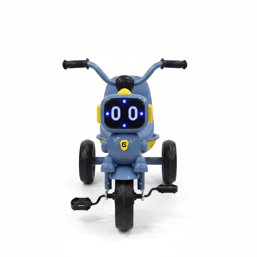 Kids Robot Face Tricycle Bike | LED Eyes | Music | Ages 1-4 Years | Blue & Green