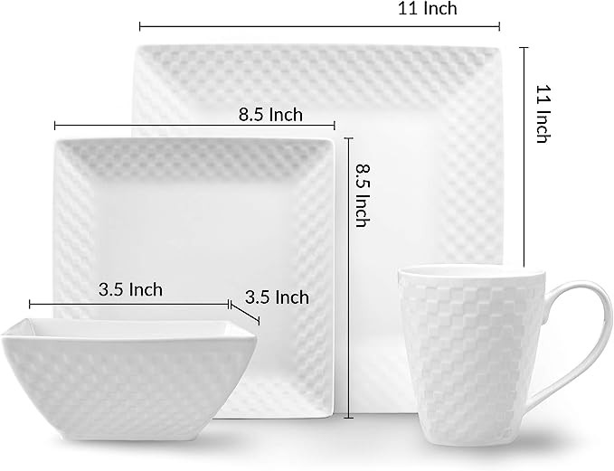 Elegant White Square Dinnerware Set: 32-Piece Collection