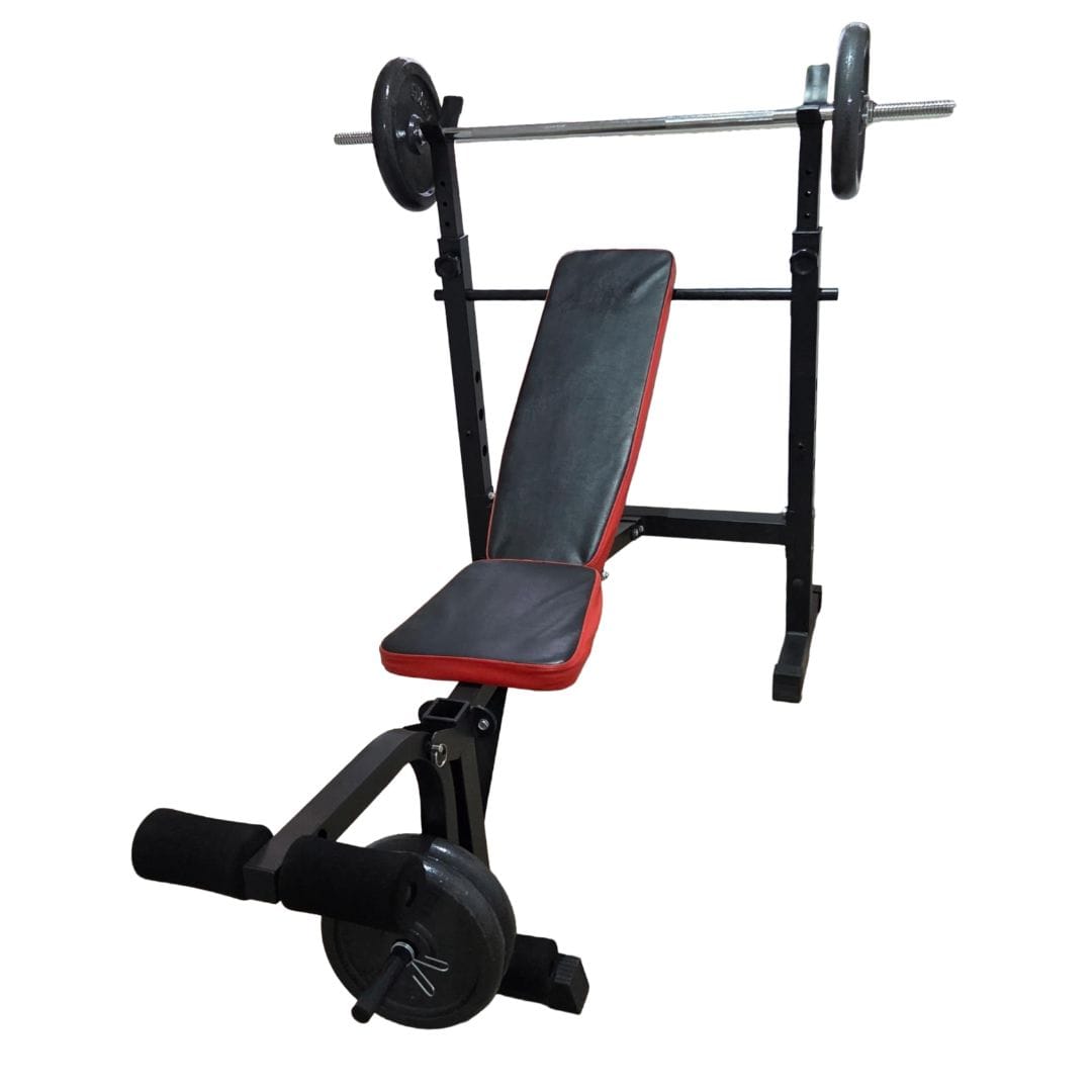 Multi-station home gym adjustable bench with weight bar