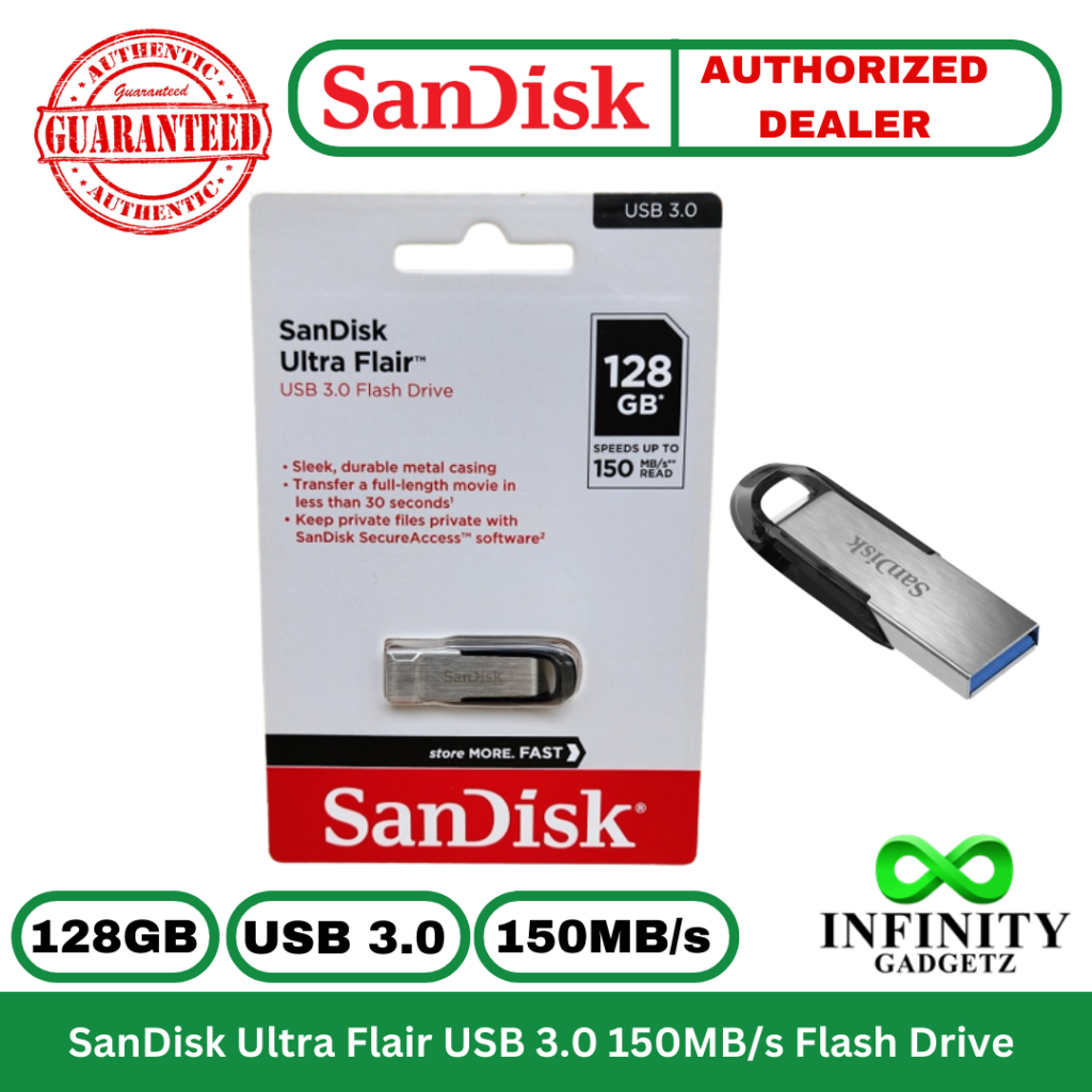 SanDisk Ultra Flair 128GB USB Flash Drive - Silver
