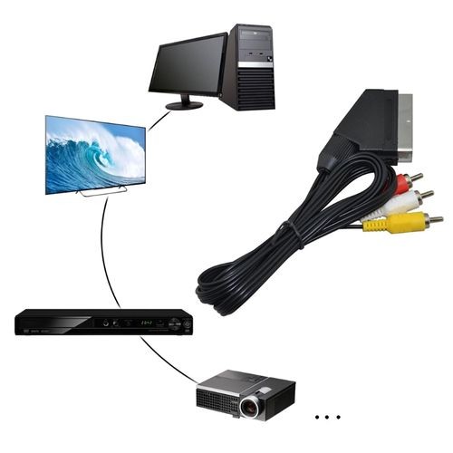 1 Piece High Quality 1.8m/6Feet RGB Scart To 3 RCA Audio Video Cable For NES For FC-black