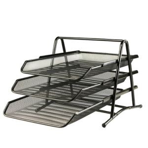 Office 3 Tier Document Tray File Desk Organizer- Mesh Metal - Black