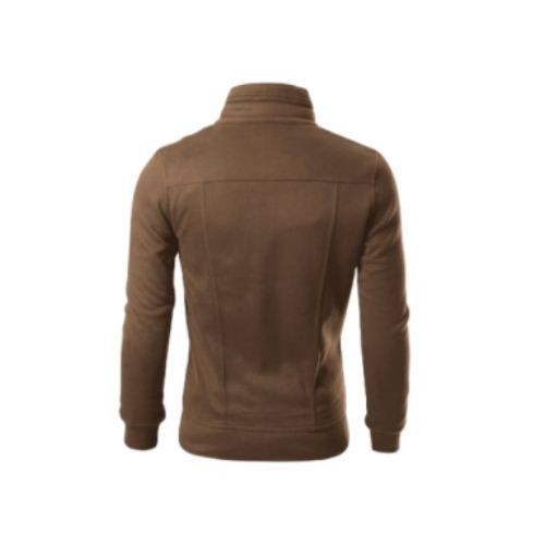 Standing Neck Zipper Men's Coat Slim Fit Cardigan Short Brushed Sweater - Brown