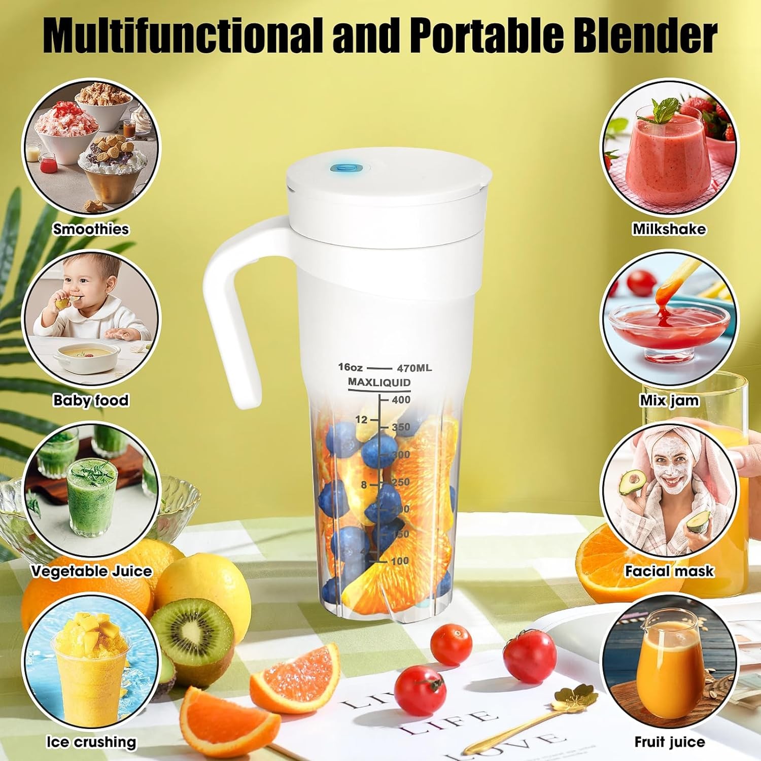 Portable Blender, Beyoung 16 Oz Personal Size Blender USB Rechargeable for Shakes and Smoothies Portable Juicer
